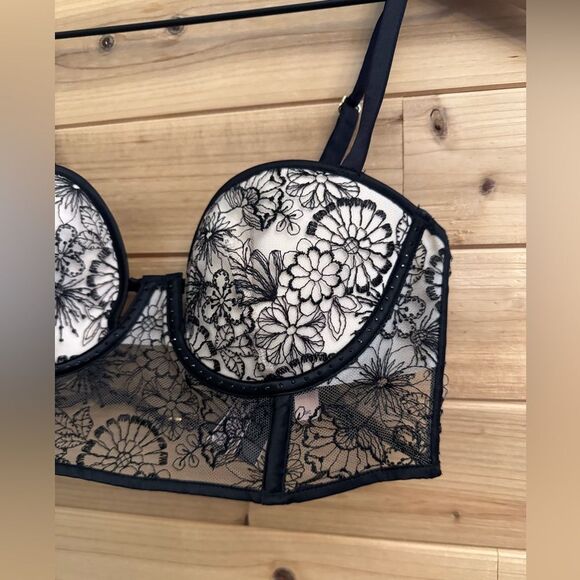 NWT Victorias Secret Size 34C Underwire Embroidered Metallic Push Up Bustier Bra - Picture 4 of 14
